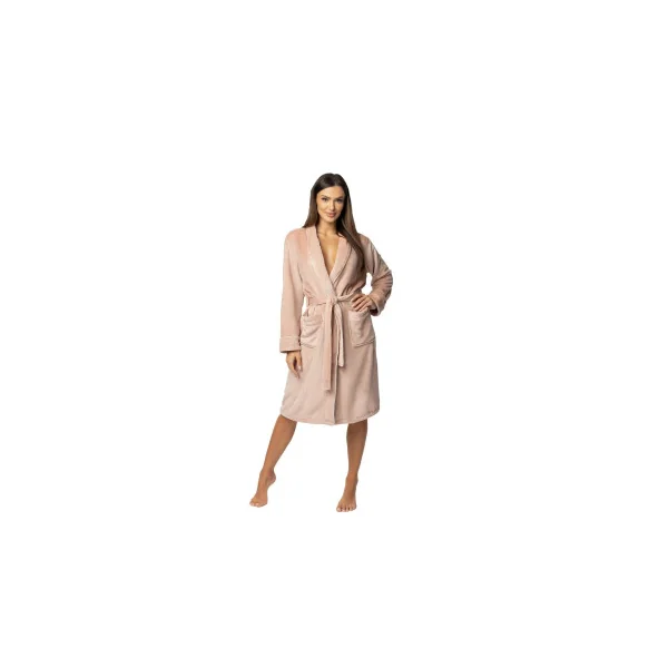 ENVIE kuscheliger und moderner Damen-Bademantel mit Bindeband und Taschen (S/M (36/38), Hellrosa)